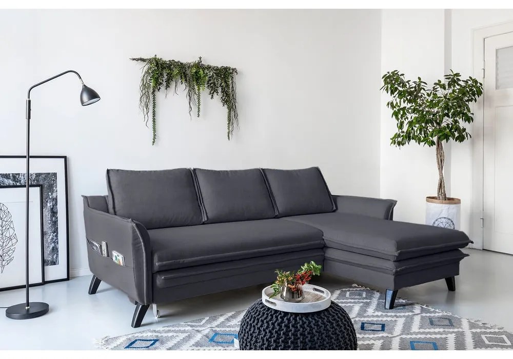 Charming Charlie antracit kinyitható sarokkanapé, jobb oldali - Miuform