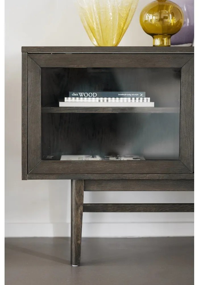 Barna tálalószekrény tolóajtóval, tölgyfa dekorral 170x75 cm Hazelton – Rowico