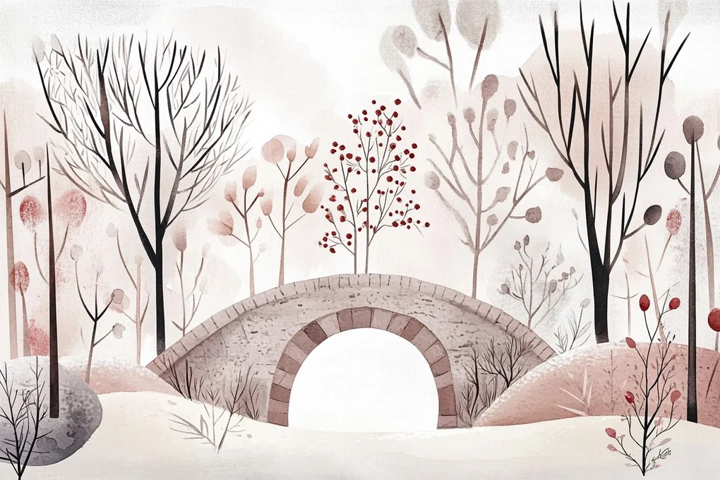 Fotótapéta Flizelina Gyerekek Séta Park Bokrok Fák Híd 312x219 ragasztó