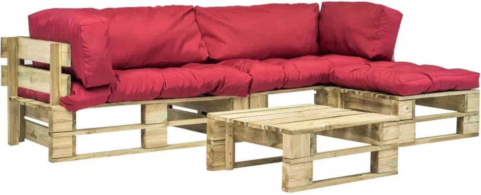 4 db fsc fa kerti raklap kanapé szett piros párnákkal