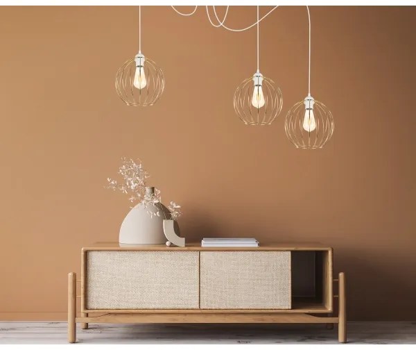 Csillár zsinóron MATT 3xE27/60W/230V pók fehér/arany