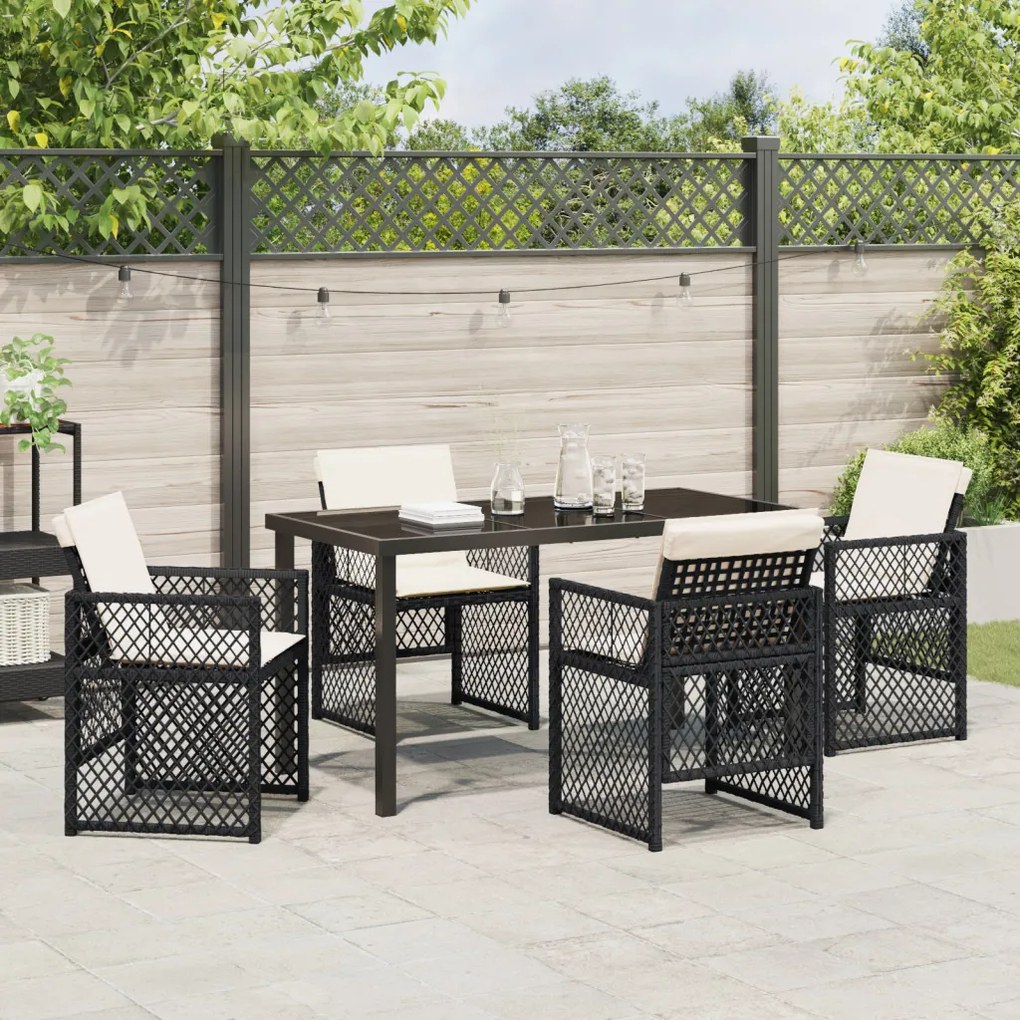 5 darabos Kerti Étkezőgarnitúra Párnákkal Fekete Poly Rattan