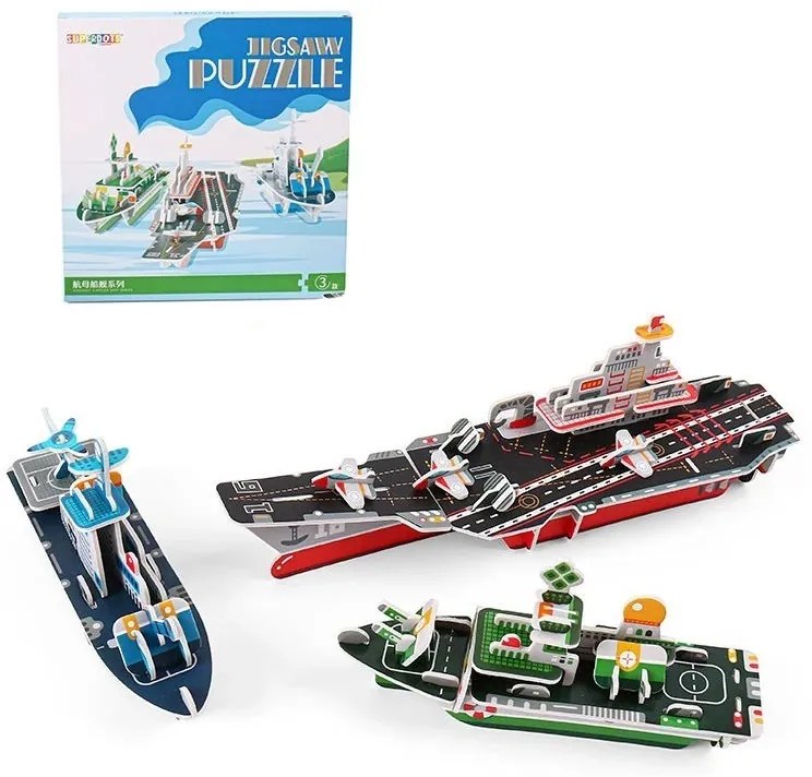 Procart 3D puzzle 3 repülőgép-anyahajóval, többszínű kartonpapírból