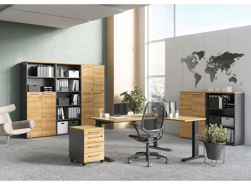 Antracitszürke-natúr színű szekrény tölgyfa dekorral 42x61 cm Agenda – Germania