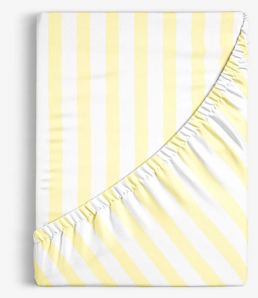 Goldea pamut körgumis lepedő - sárga csíkos 140 x 200 cm