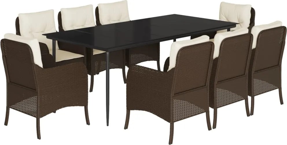 vidaXL 9 részes barna polyrattan kerti étkezőgarnitúra párnákkal