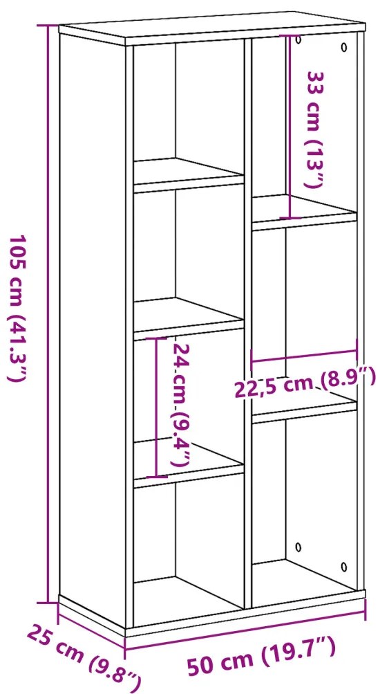 Könyvespolc Fekete Tölgy 50x25x105 cm Műszaki Fa