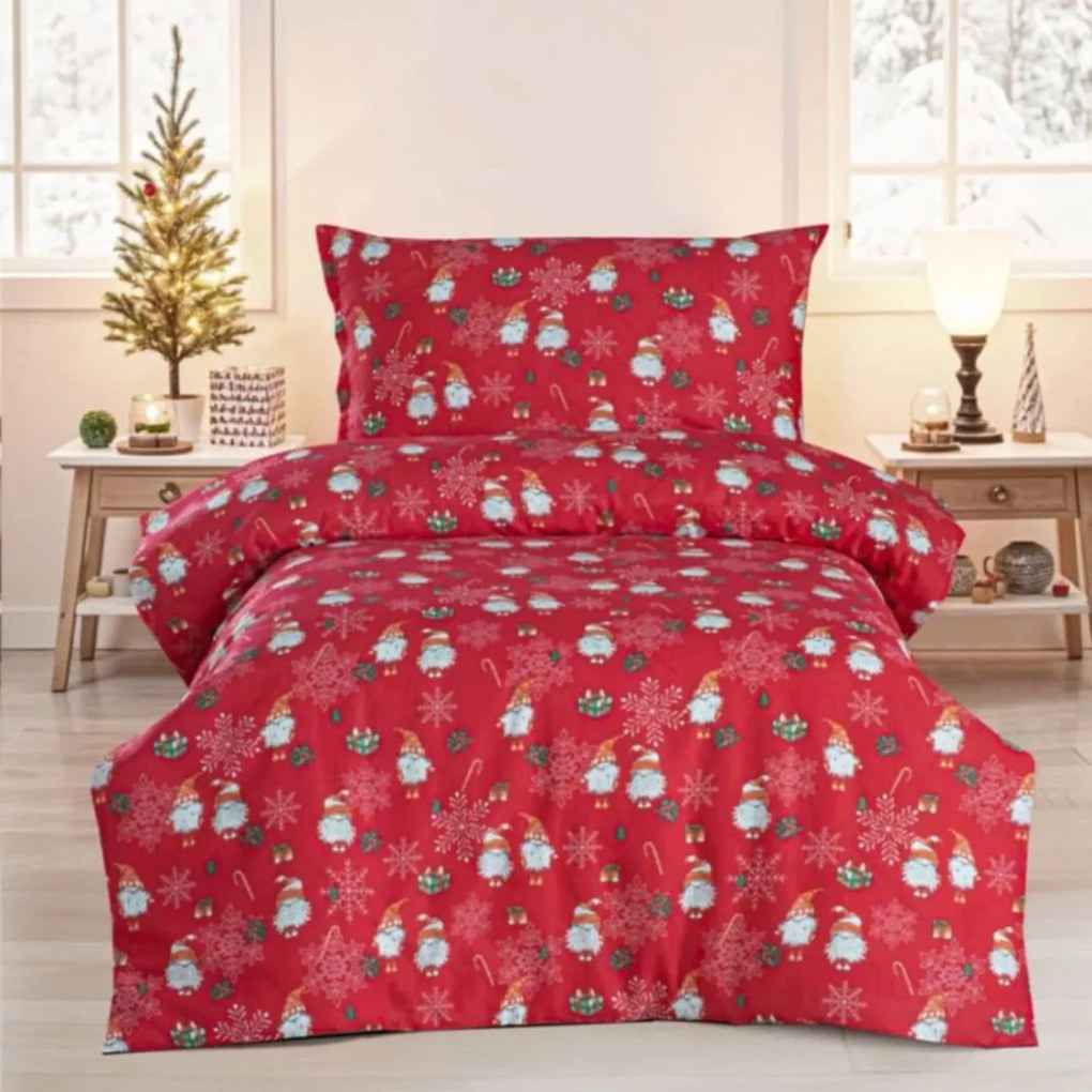 Karácsonyi pamut ágyneműhuzat Merry Christmas red 200x140cm+90x70cm  TiaHome - 1x Párna 90x70cm, 1x Paplan 140x200cm