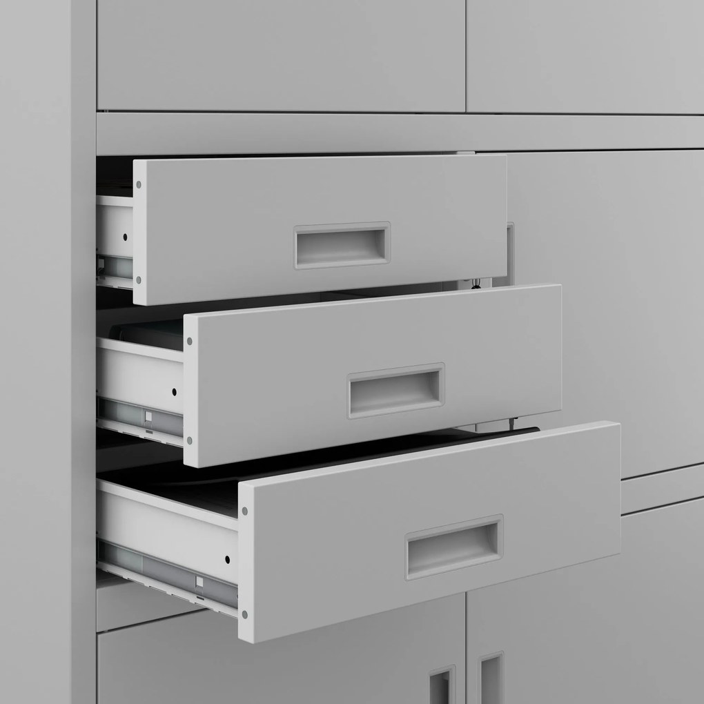 Fém iratszekrény széffel és fiókokkal FILIP II, 900 x 1850 x 400 mm, szürke