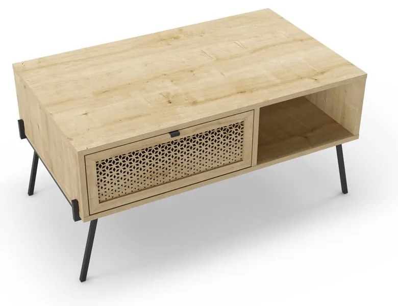 Natúr színű dohányzóasztal tölgyfa dekorral 60x100 cm Ecrin – Marckeric