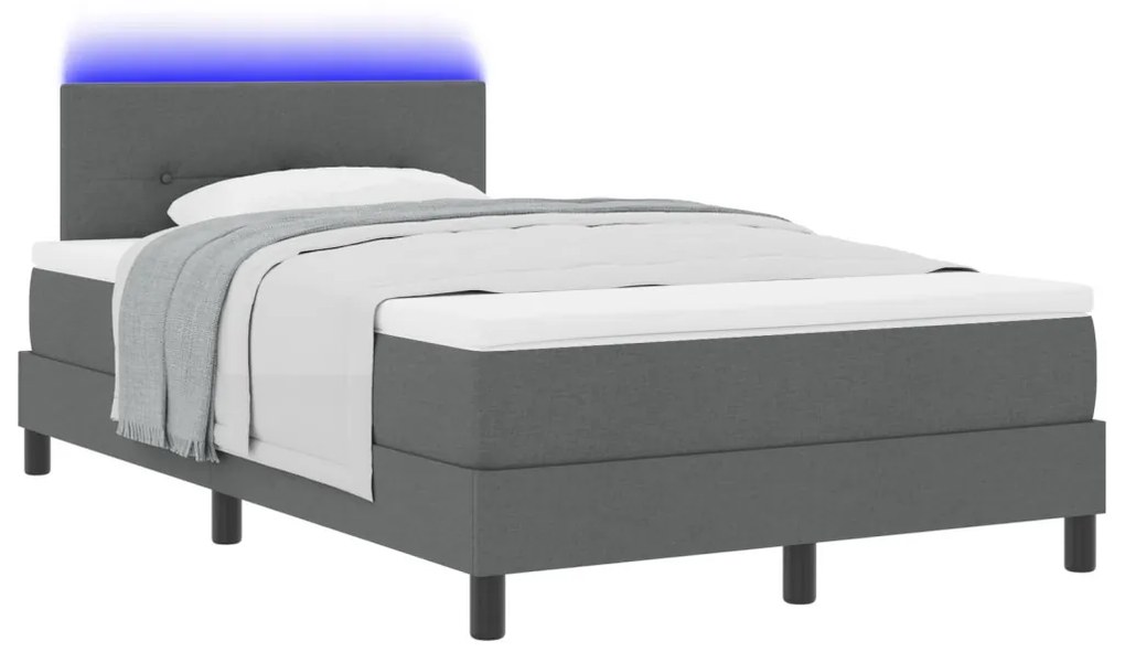 Box Spring Ágy Matrac & LED Sötétszürke 120x190 cm Szövet