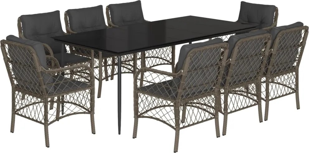 vidaXL 9 részes szürke polyrattan kerti étkezőgarnitúra párnával