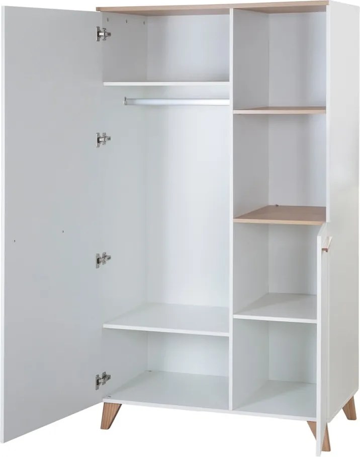 Fehér gyerek ruhásszekrény tölgyfa dekorral 52x180x180 cm Léon – Roba