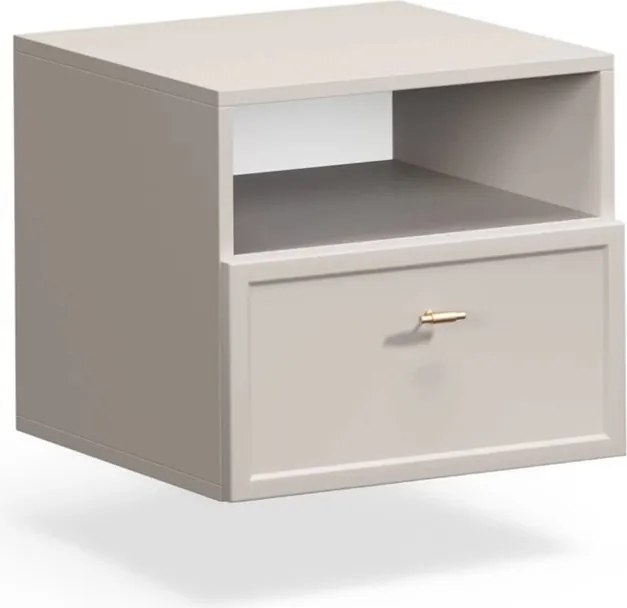 Lorini fali fiókos éjjeliszekrény 45 cm - kasmír / arany T-bar fogantyúk