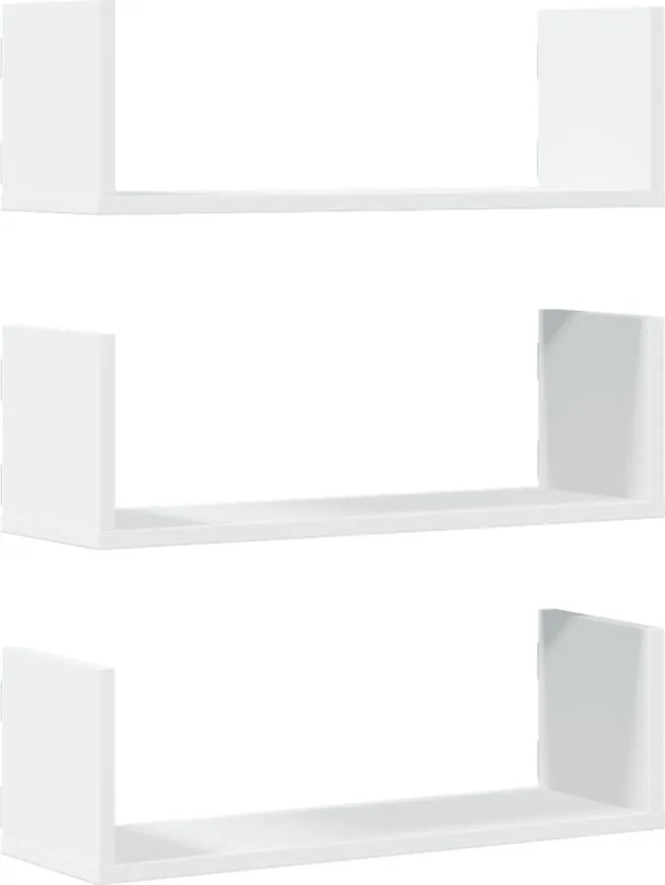 vidaXL 3 db fehér szerelt fa fali polc 58 x 18 x 18 cm