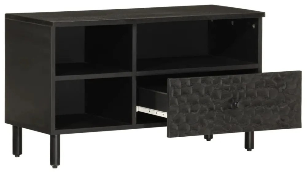 fekete tömör mangófa TV-szekrény 80 x 33 x 46 cm