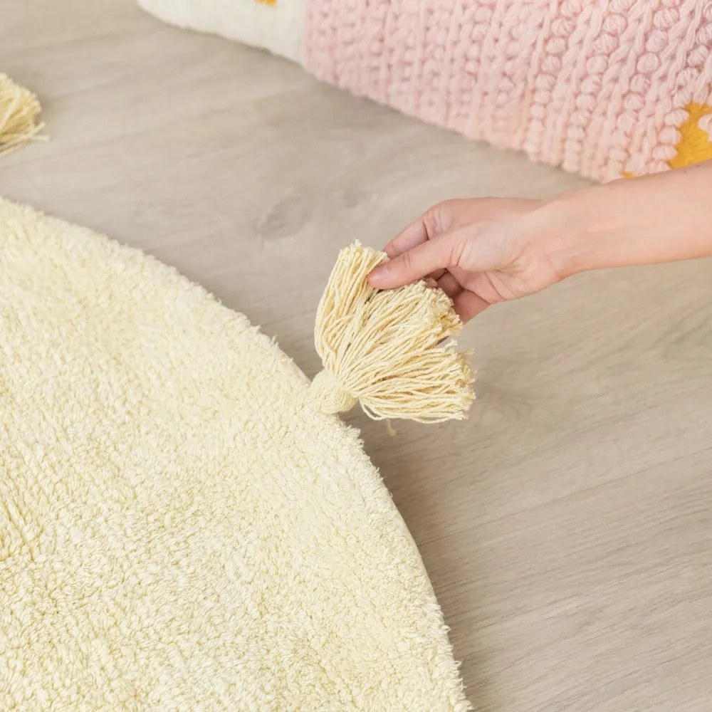 Sárga mosható kézi szövésű pamut gyerek szőnyeg ø100 cm You're My Sunshine – Lorena Canals