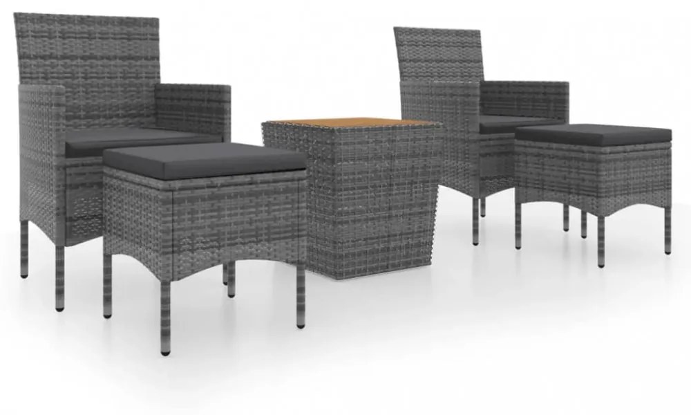 5 részes szürke polyrattan és tömör akácfa kerti bisztrószett