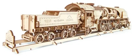 Ugears - 3D fa mechanikus puzzle V-Express gőzmozdony pályával