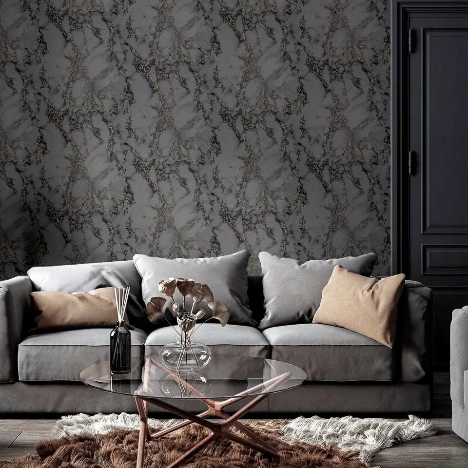 Arthouse Signature 1 Carrara Marble fekete-szürke márvány mintás papír tapéta – 296702