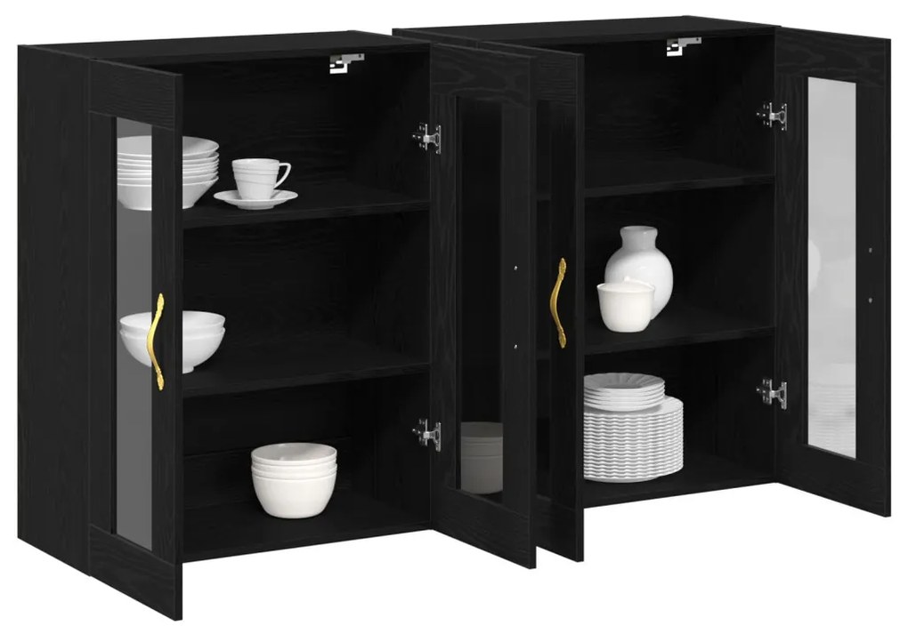 Fali Szekrények 2 db Fekete Tölgy 69,5x34x90 cm Mérnöki Fa