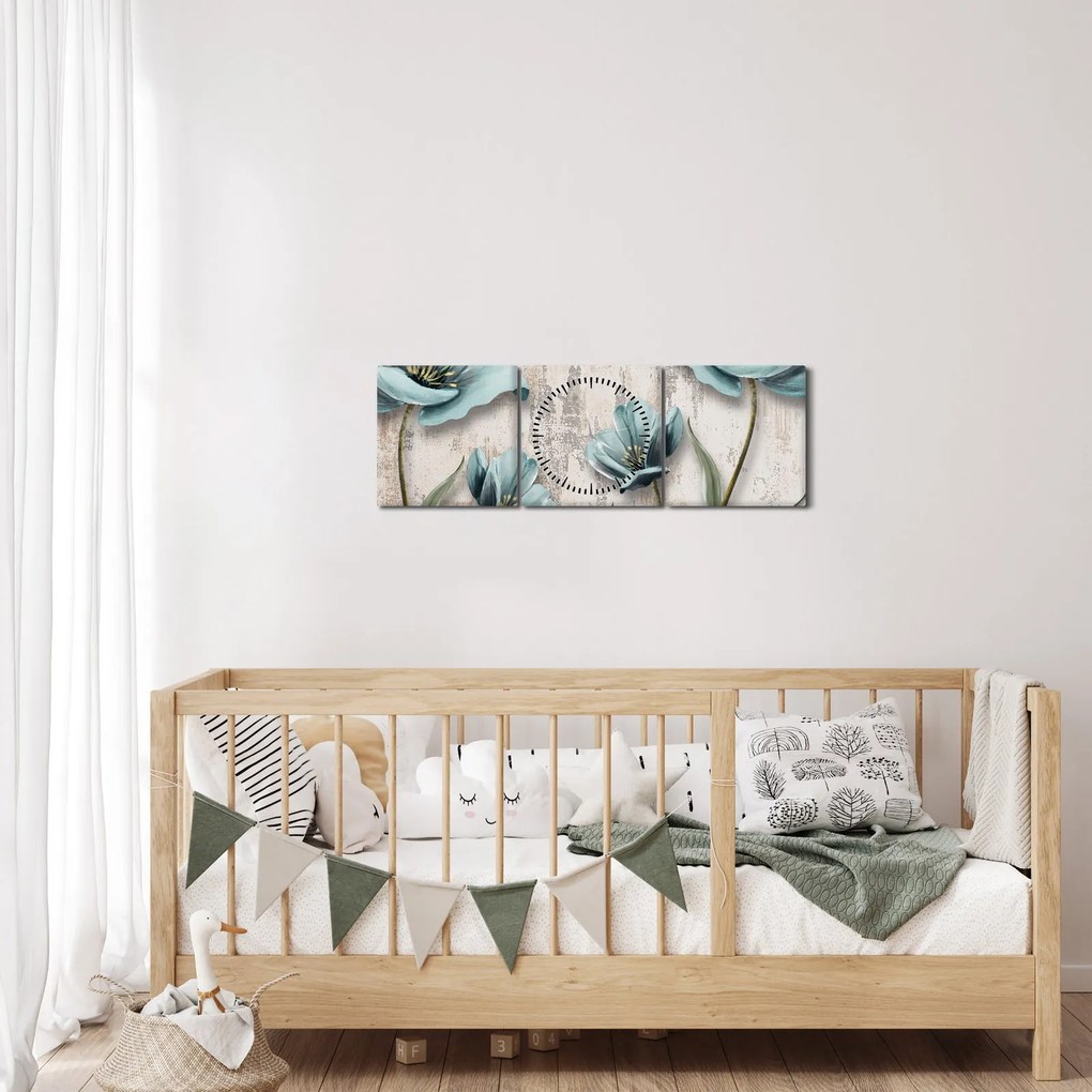 Kép - Virágok a textúrán (órával) (90x30 cm)