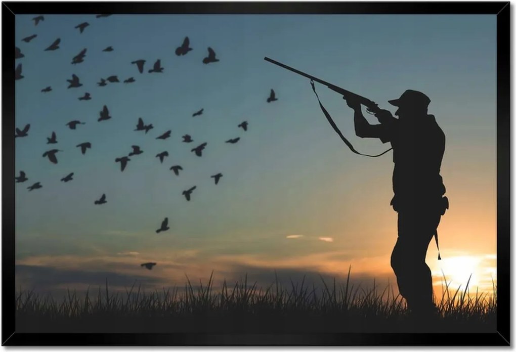 Poszter keretben 60x40 Vadász fegyverrel madarak