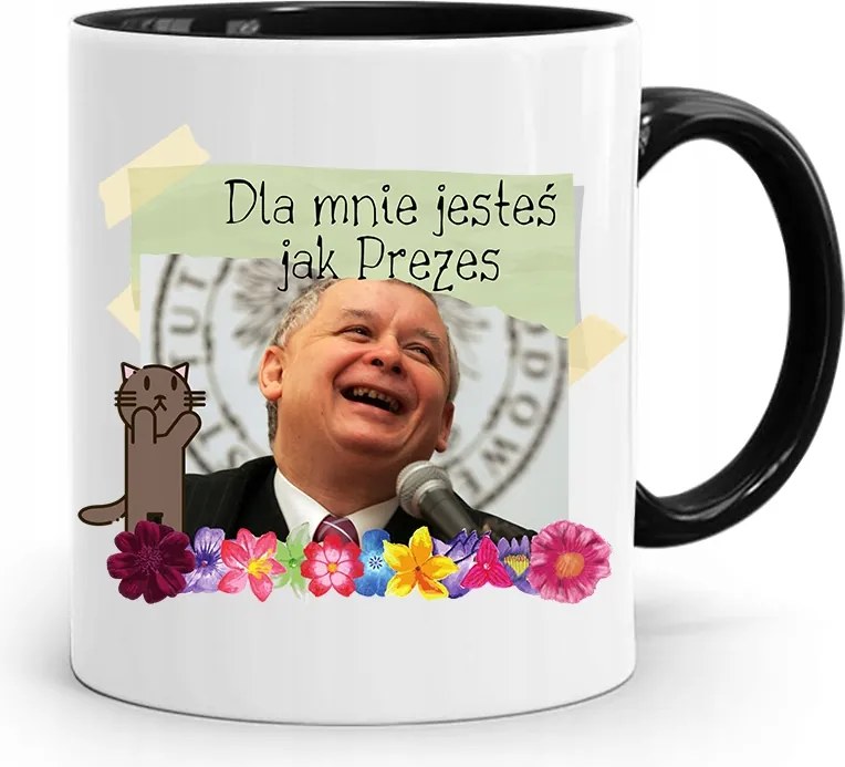 Bögre Fekete Vicces Pis Jaroslaw Kaczynski nyomott mintával