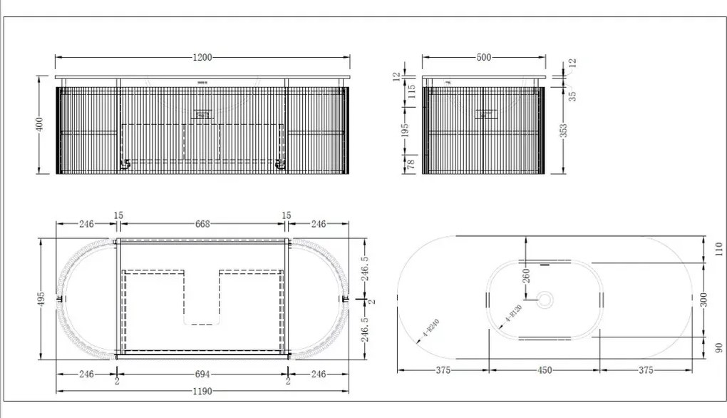 AREZZO design SELINA 120 cm-es ovális Fürdőszoba alsószekrény solid surface mosdóval, tölgy