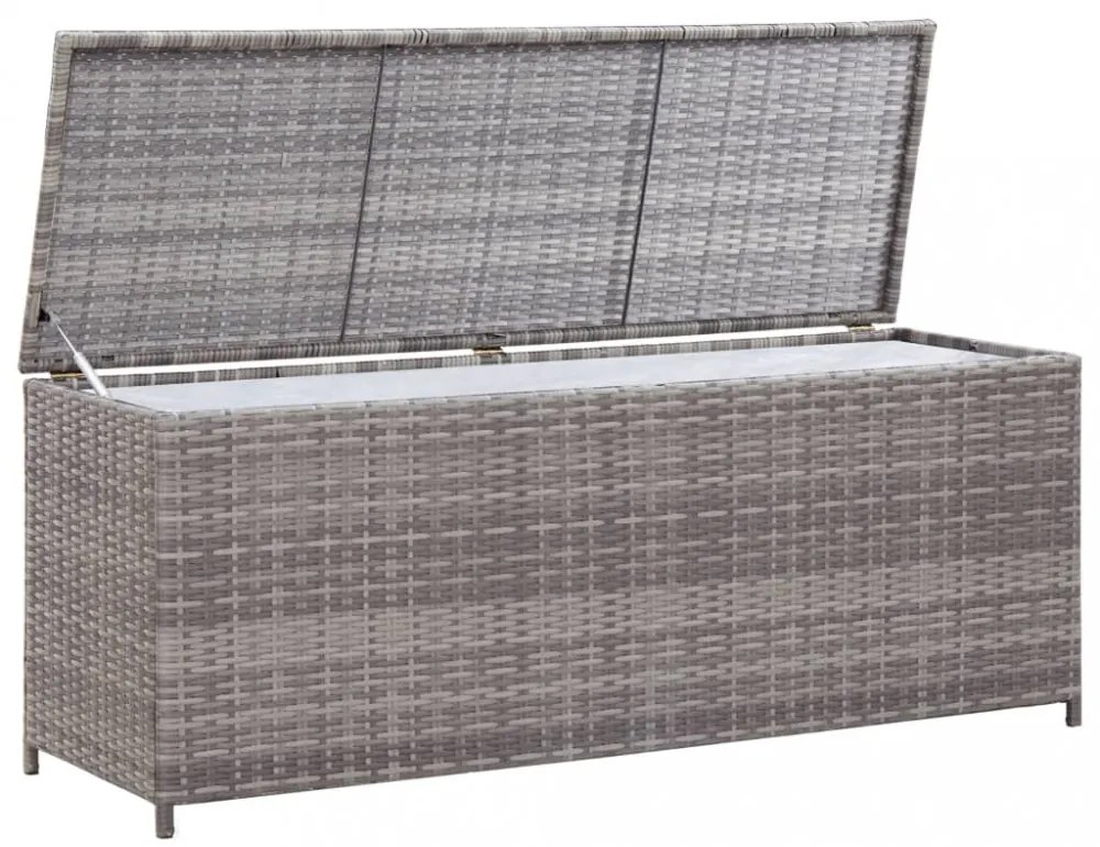 szürke polyrattan kerti tárolóláda 120 x 50 x 60 cm