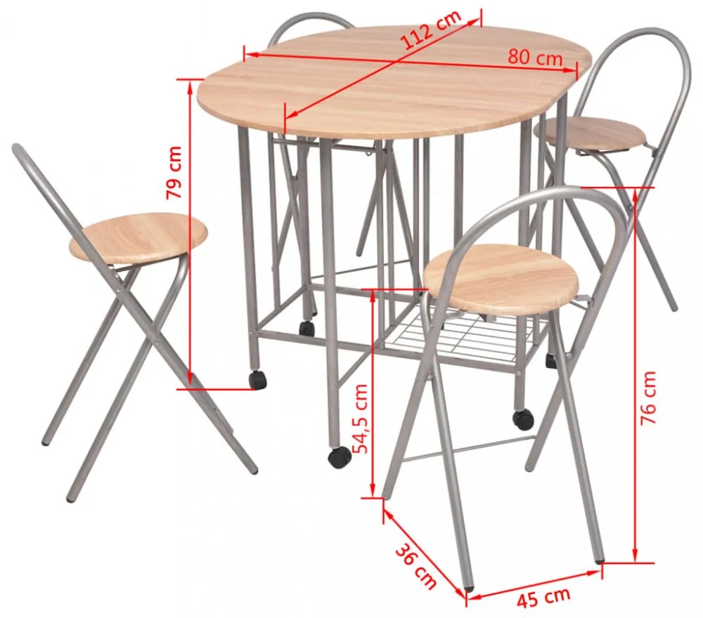 5 darabos, összecsukható MDF étkezőgarnitúra