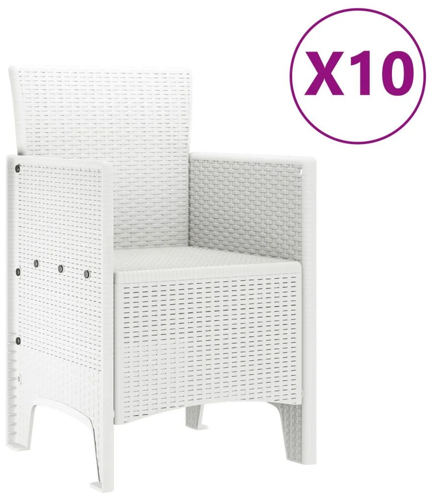 11 Darabos Kert Étkezőszett Fehér Poli Rattan, Kert Asztal Fehér 150x100x73 cm Poli Rattan, Kert Székek 2 db Fehér Poli Rattan, Kert Székek 4 db Fehér Poli Rattan