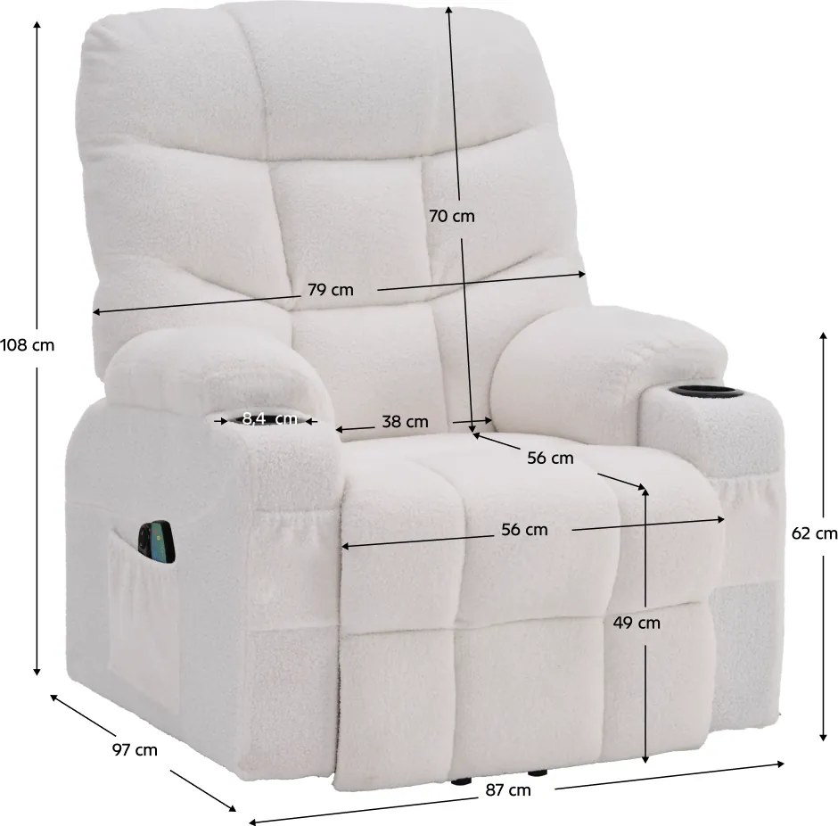 Állítható masszázs fotel, fehér, HUDSON