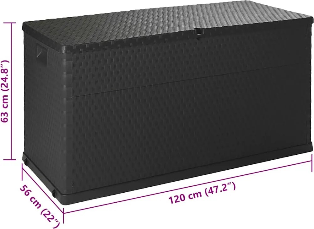 Antracitszürke Pp Rattan Kerti Tárolóláda 120 X 56 X 63 Cm