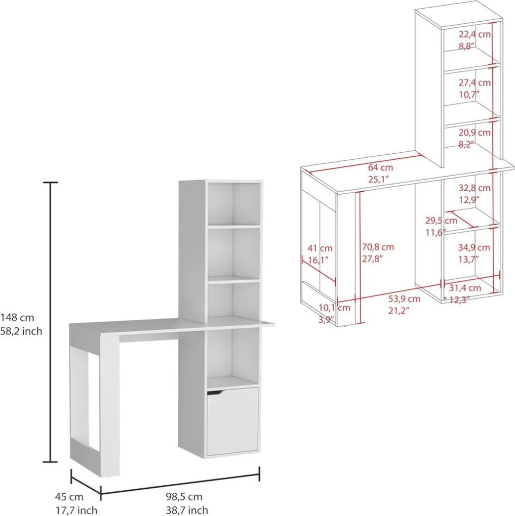 Polcos íróasztal tárolóval 98,5x45x148cm barna FUR1234-3