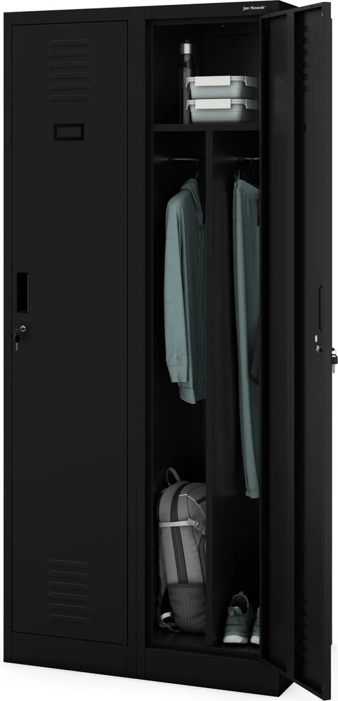 KACPER négyrekeszes BHP öltözőszekrény, 800 x 1800 x 500 mm, fekete