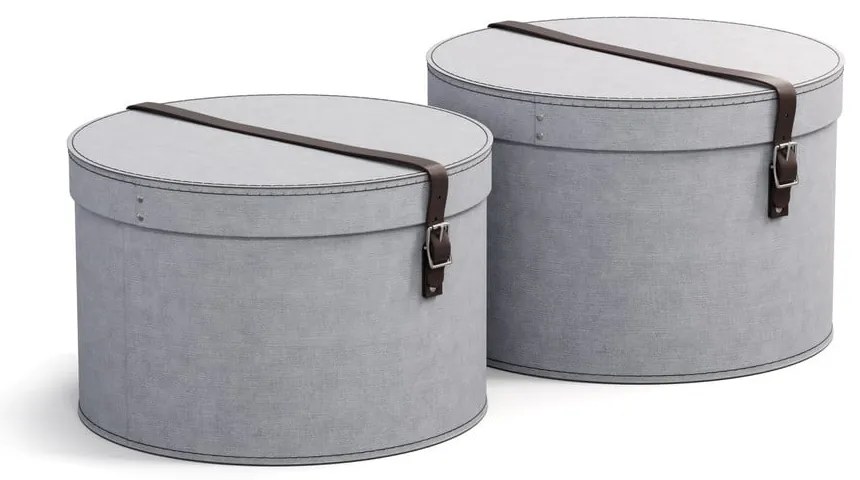 Világosszürke fedeles karton tárolódoboz szett 2 db-os ø 37,5x25,5 cm Rut – Bigso Box of Sweden