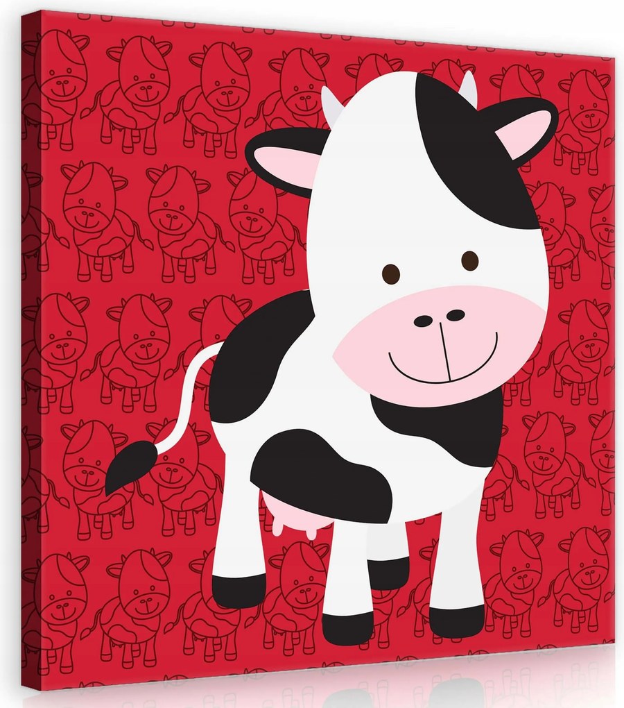 Vászonkép 40x40 Vidám tehén állat gyerek piros háttér minta