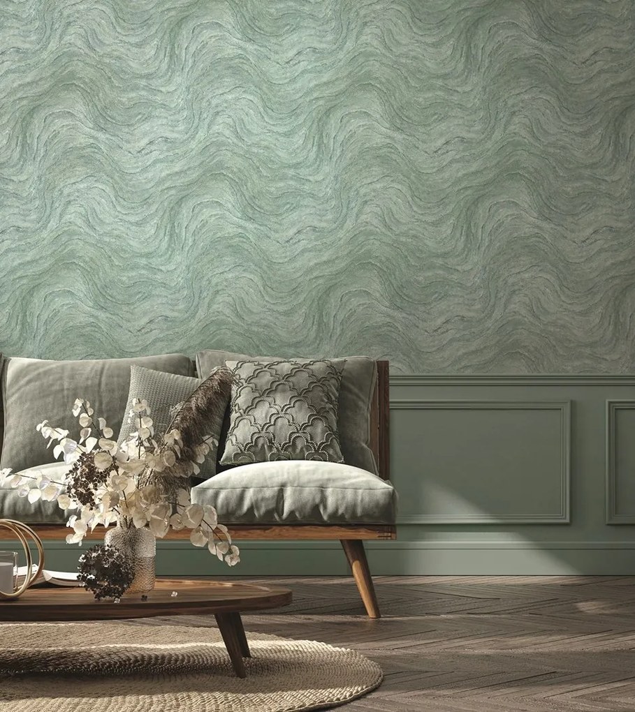 Türkiz Fali Tapéta Dekoratív Vinil Mintával, Flizelin