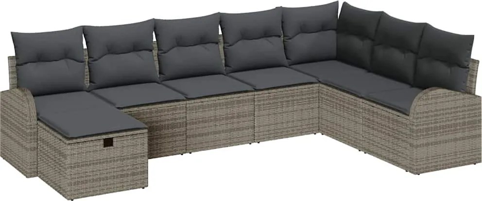 vidaXL Kerti Kanapé Szett párnával tárolóval 8 pcs Szürke Poli rattan