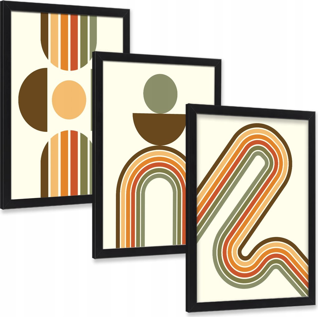 Vászonkép szett Vonalak fekete keretben 3 db 30x20 cm