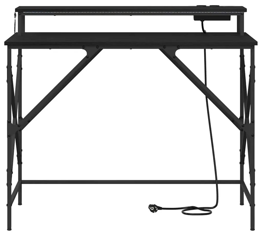 Asztal LED -es lámpákkal Musta tammi 100 x 50 x 86.5 cm Faanyag