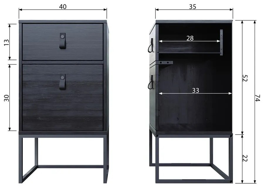 Zola fekete fiókos éjjeliszekrény ajtóval - WOOOD
