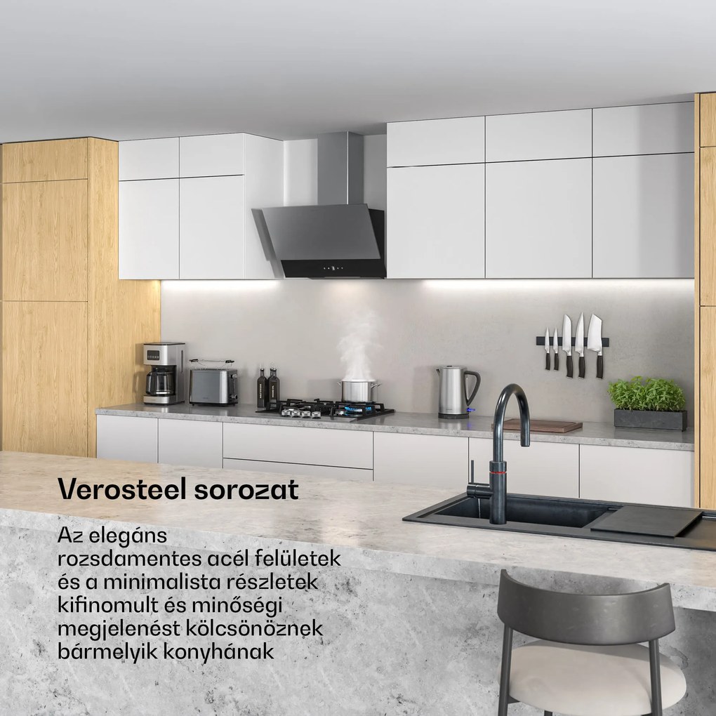 Klarstein Verosteel páraelszívó, Elegáns, minimalista, nagy teljesítményű, A energiaosztály, 624 m³/h, 60 cm
