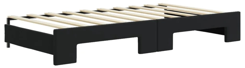 fekete kihúzható bársony heverő matracokkal 90 x 190 cm