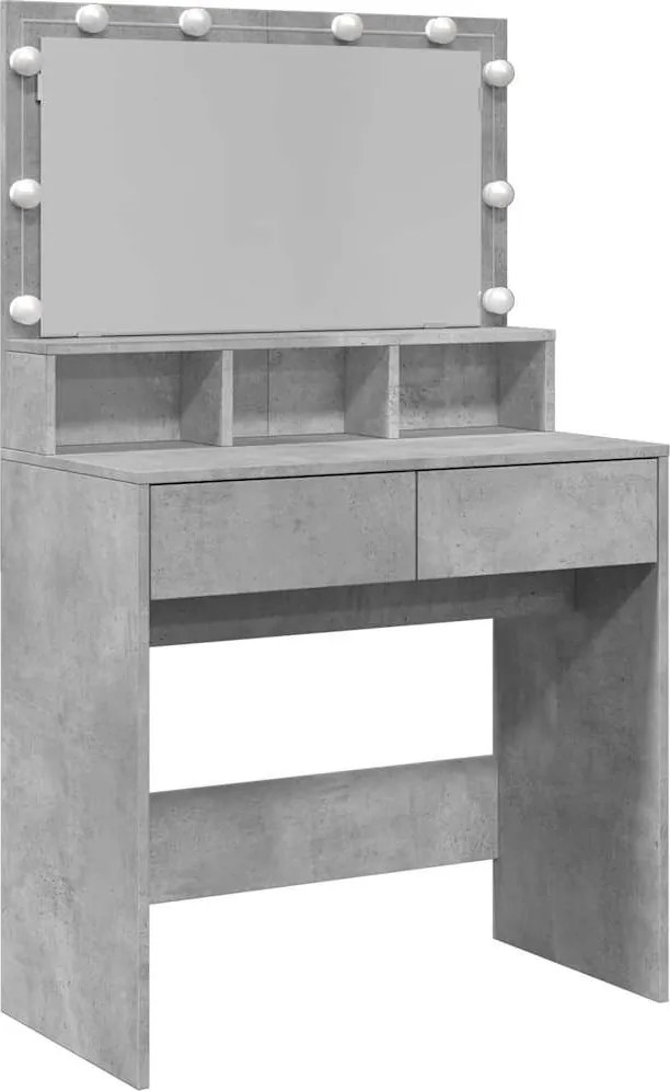 vidaXL betonszürke fésülködőasztal LED-del 80 x 41 x 134,5 cm