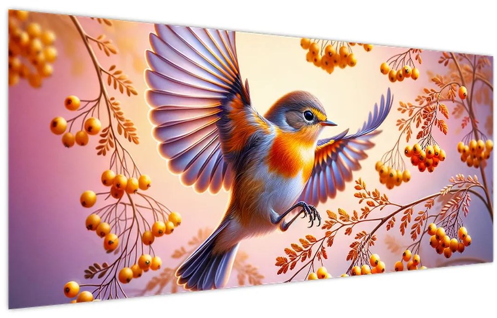 Kép - Madár berkenyével (120x50 cm)