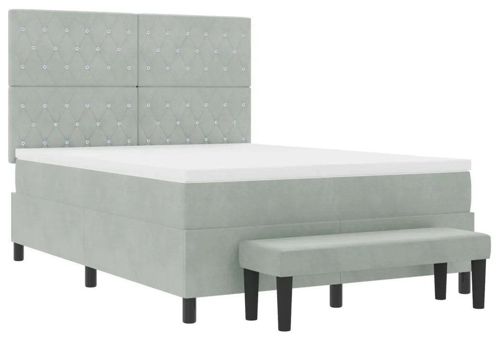 Box Spring Ágy Matraccal és Paddal Világosszürke 140x190 cm Bársony