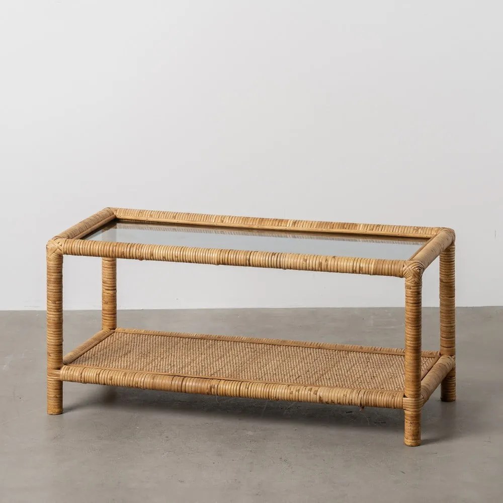 Natúr színű dohányzóasztal üveg asztallappal 40x90 cm – Ixia