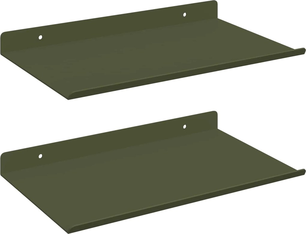 vidaXL Lebegő polc 2 pcs Olajzöld 30 x 18 x 2,5 cm Acél
